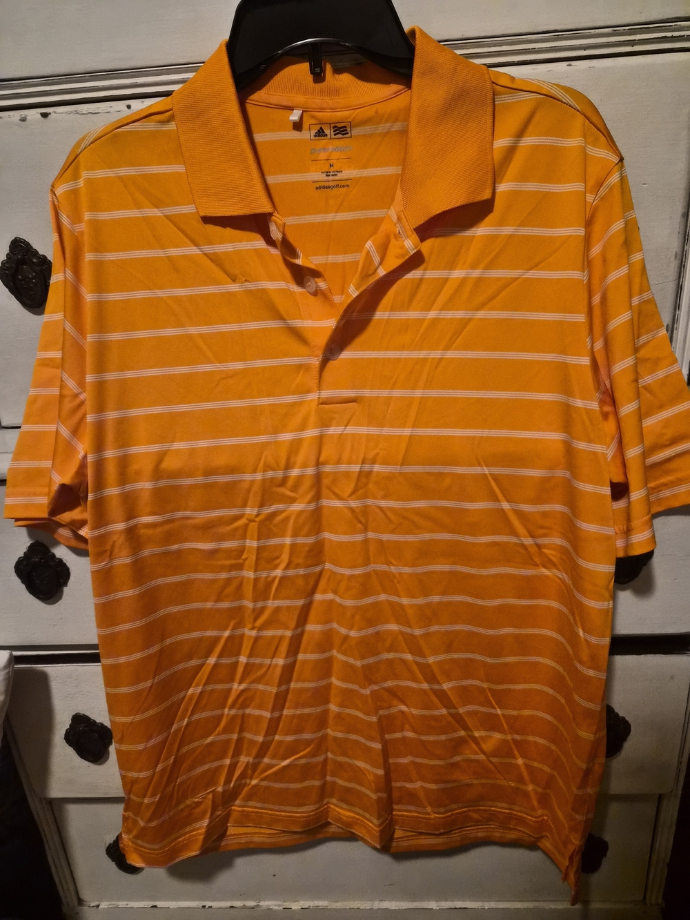 Adidas PureMotion Golf Polo Men’s Medium Orange Striped Shirt